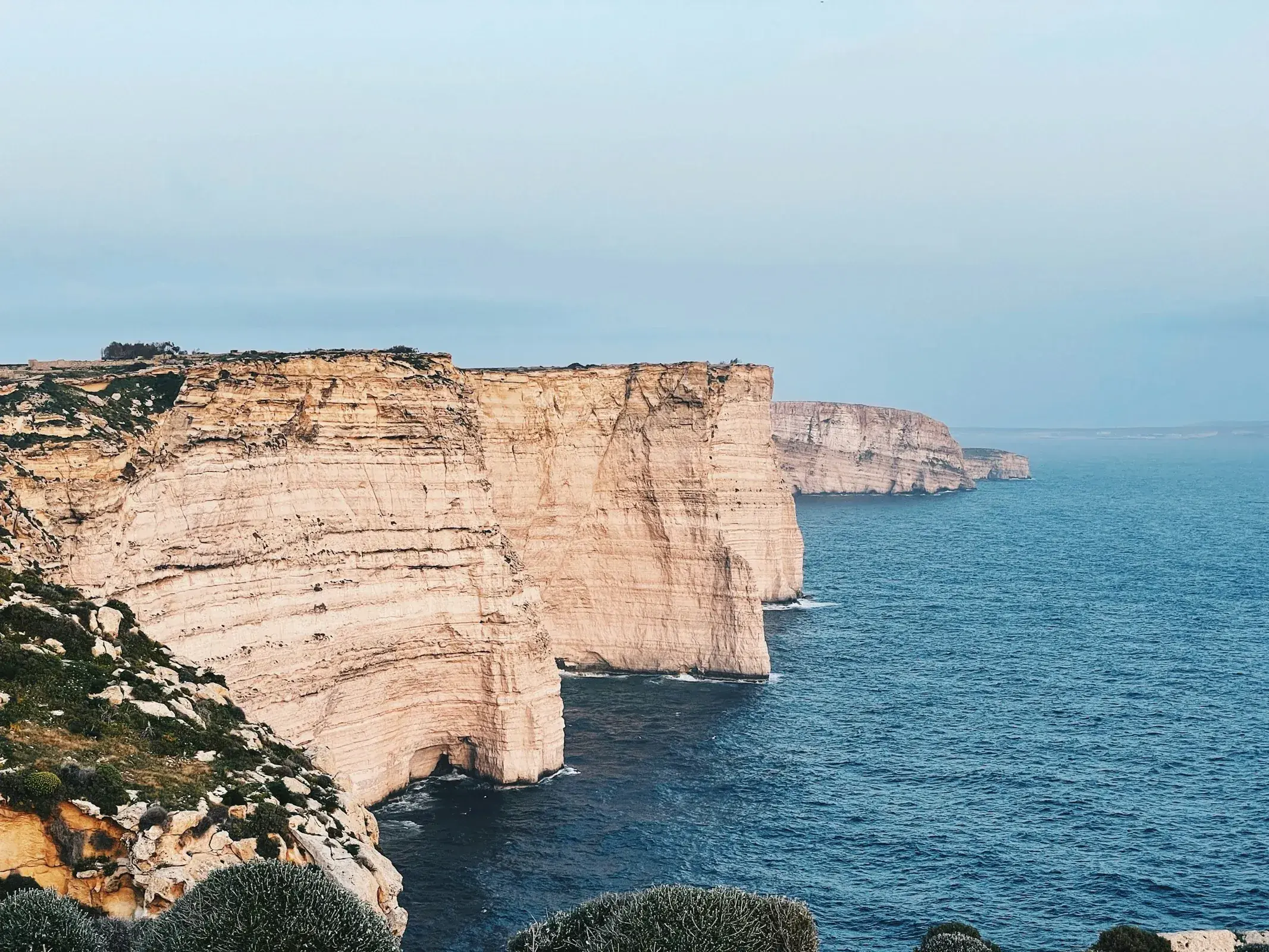 The limestone Sanap Cliffs above the sea in Gozo